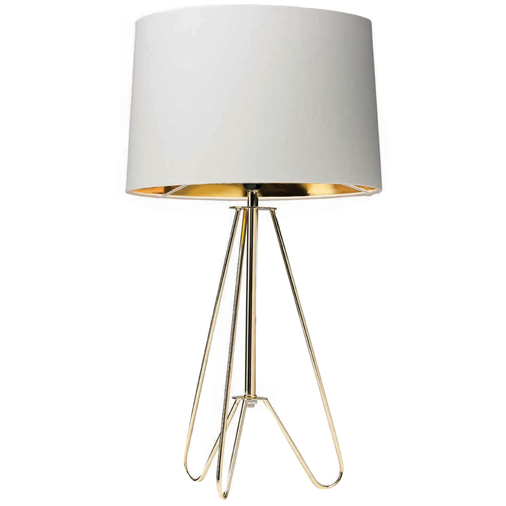 The Lighting and Interiors Gold and Cream Ziggy Tripod Table Lamp Image 1