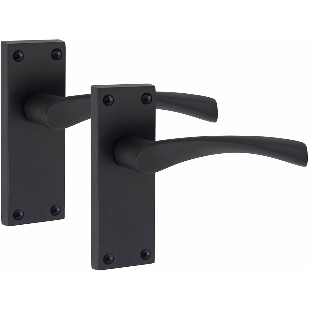 Golden Grace Matt Black Victorian Scroll Astrid Latch Door Handle with Hinge 120 x 40mm Image 2