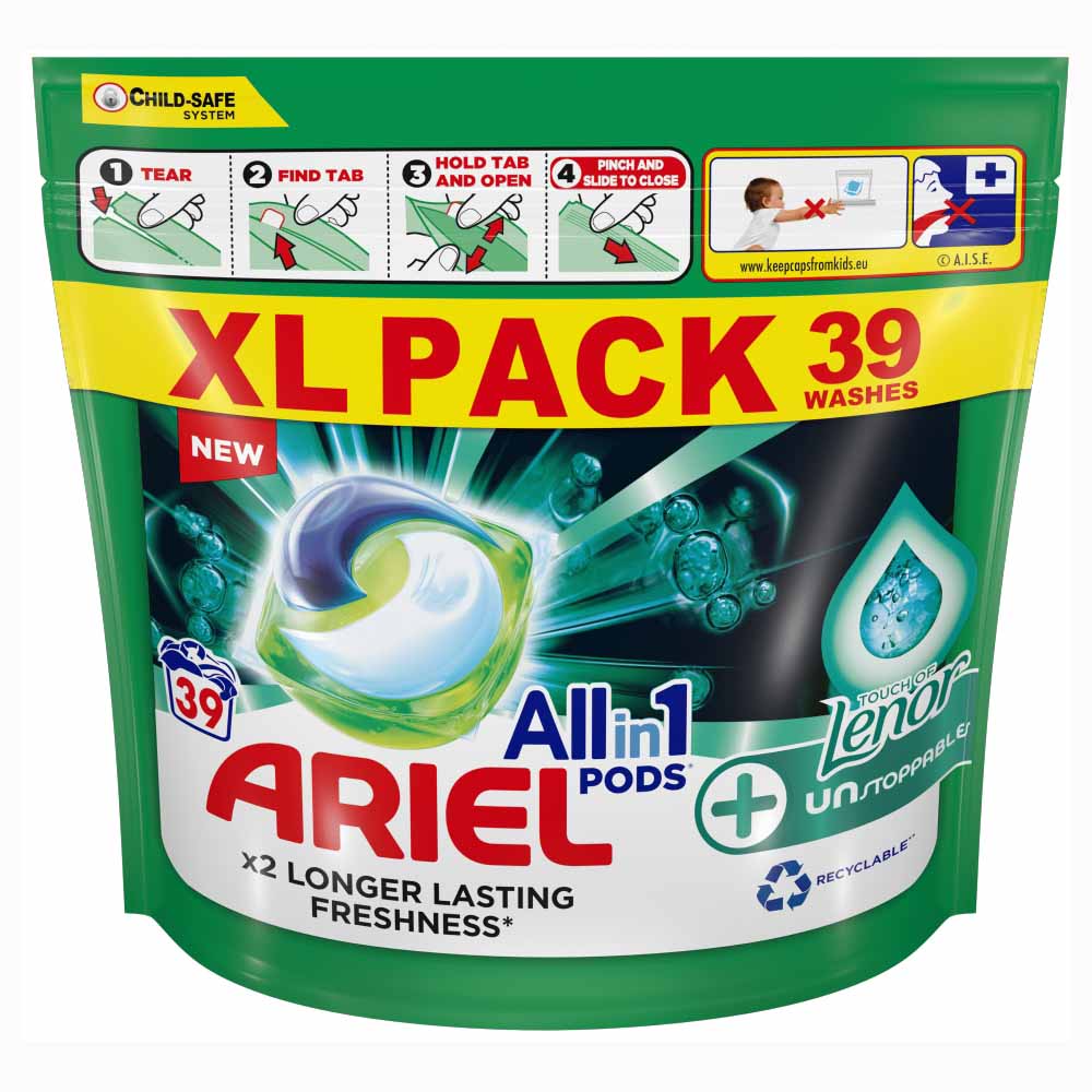 Ariel+ Unstoppables All-in-1 Pods Washing Liquid Capsules 39 Washes Image 1