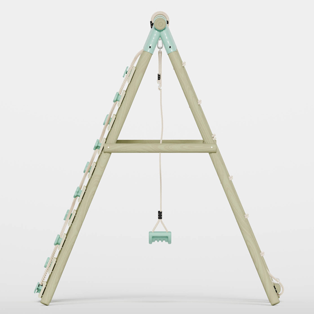 Mercia Wooden Round Pole Single Swing with Climbing Wall Image 5