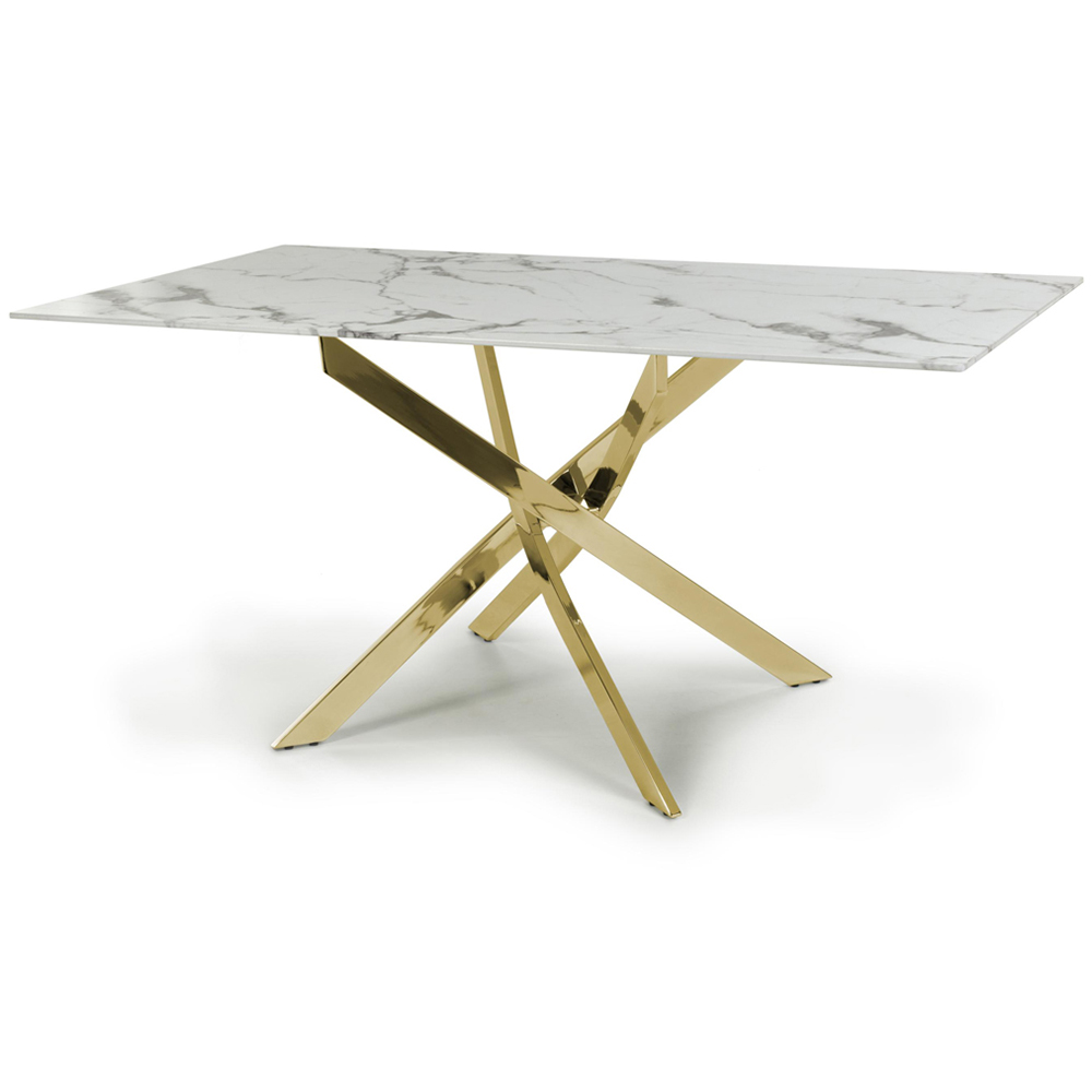 wilko Monaco 4 Seater Marble Glass Dining Table Gold and White Image 2