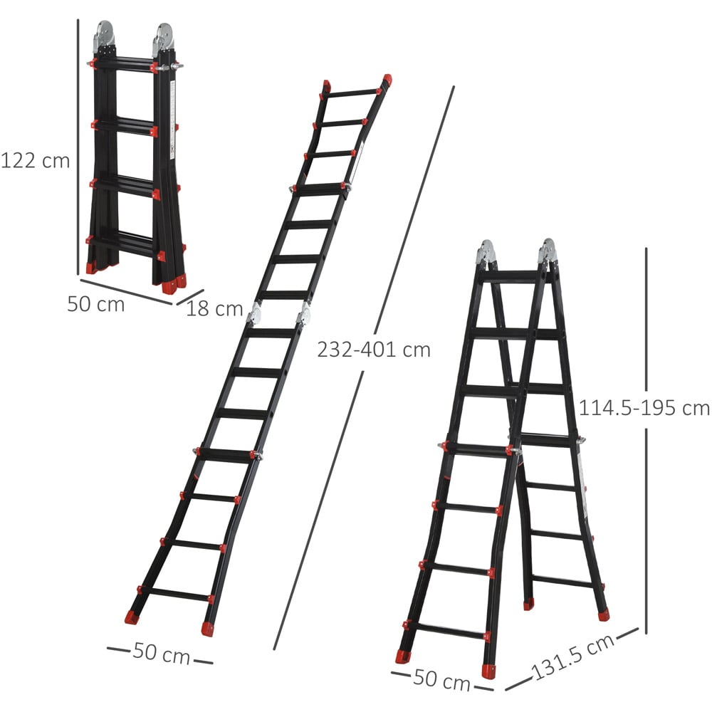 HOMCOM 4M Aluminium Extendable Ladder Image 8