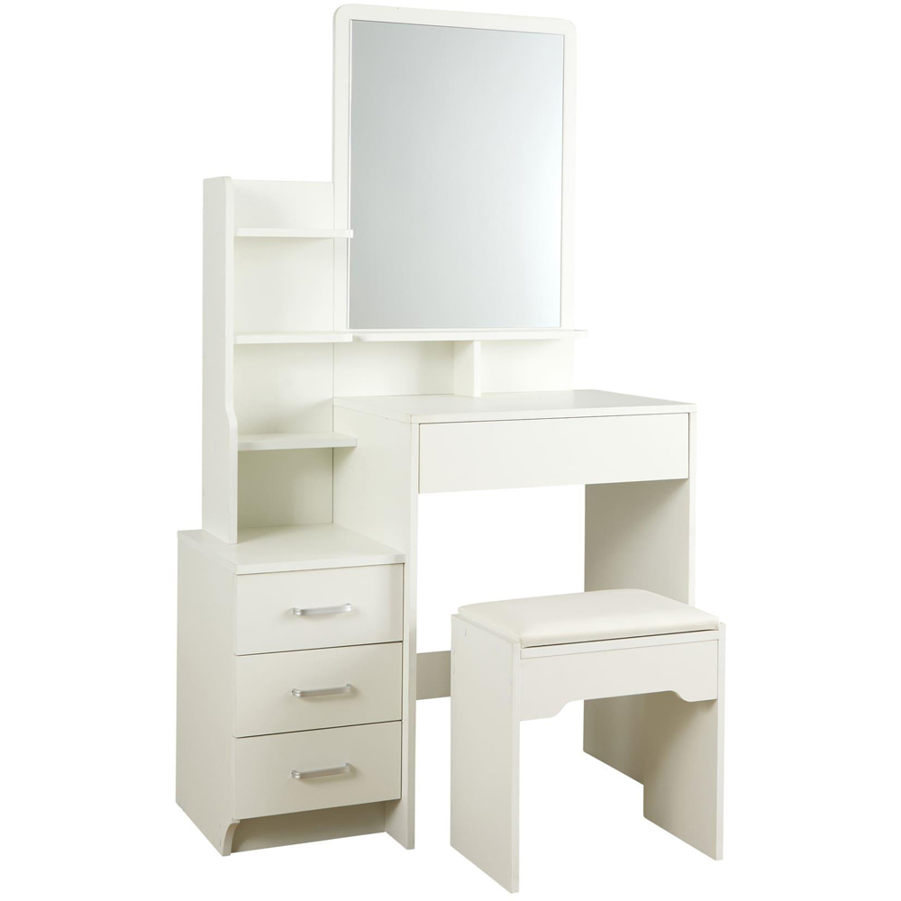 Home Source Arlo 4 Drawer 4 Shelf White Vanity Table and Cushioned Stool Set with Mirror Image 2