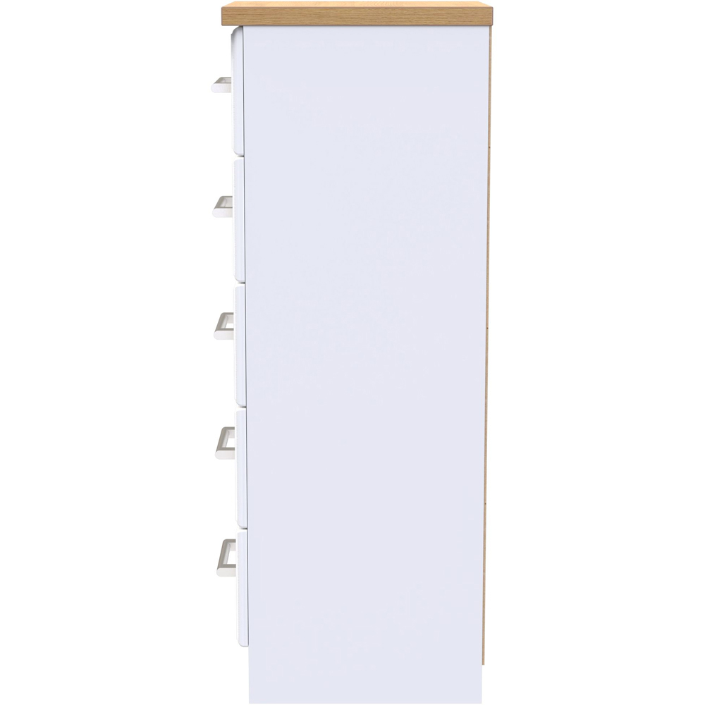 Crowndale Kent 5 Drawer White Ash and Modern Oak Tall Bedside Cabinet Ready Assembled Image 3
