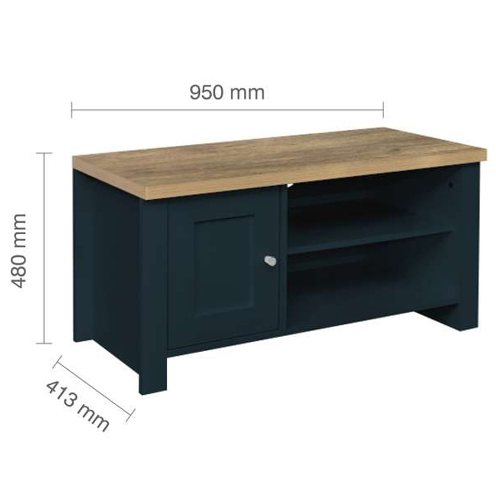 Highgate Single Drawer 2 Shelf Navy Blue Oak Small TV Unit Image 7