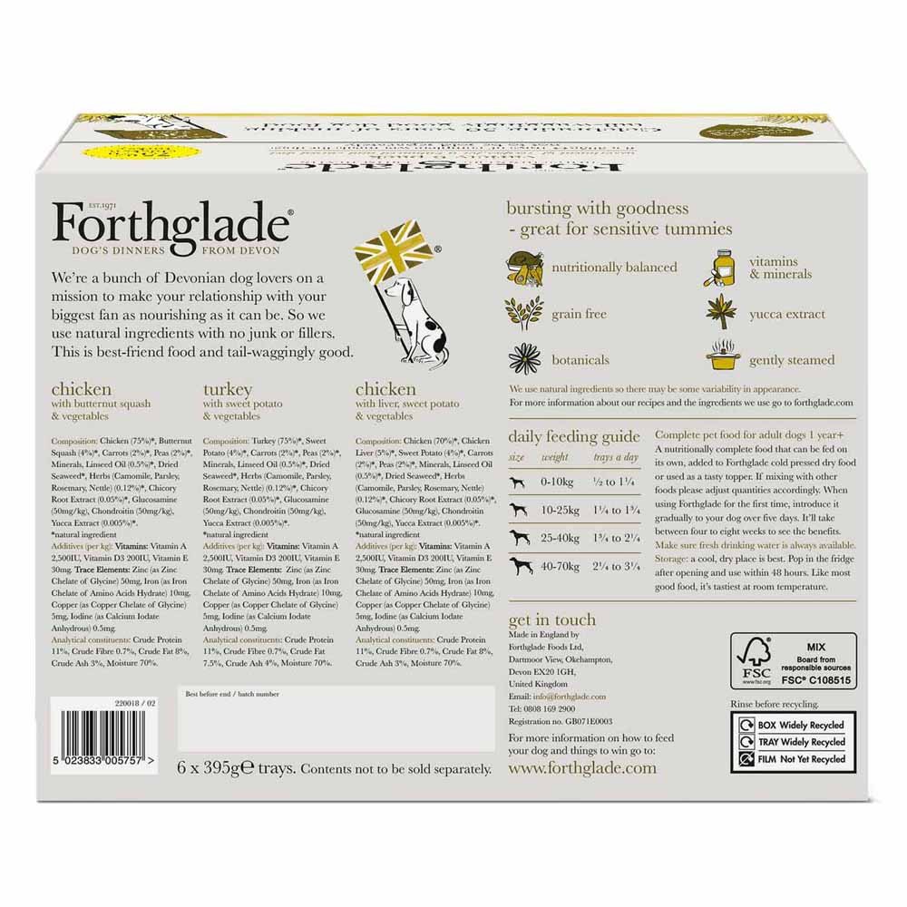 Forthglade Chicken Turkey and Liver Grain Free Adult Dog Food 6 x 395g Image 2