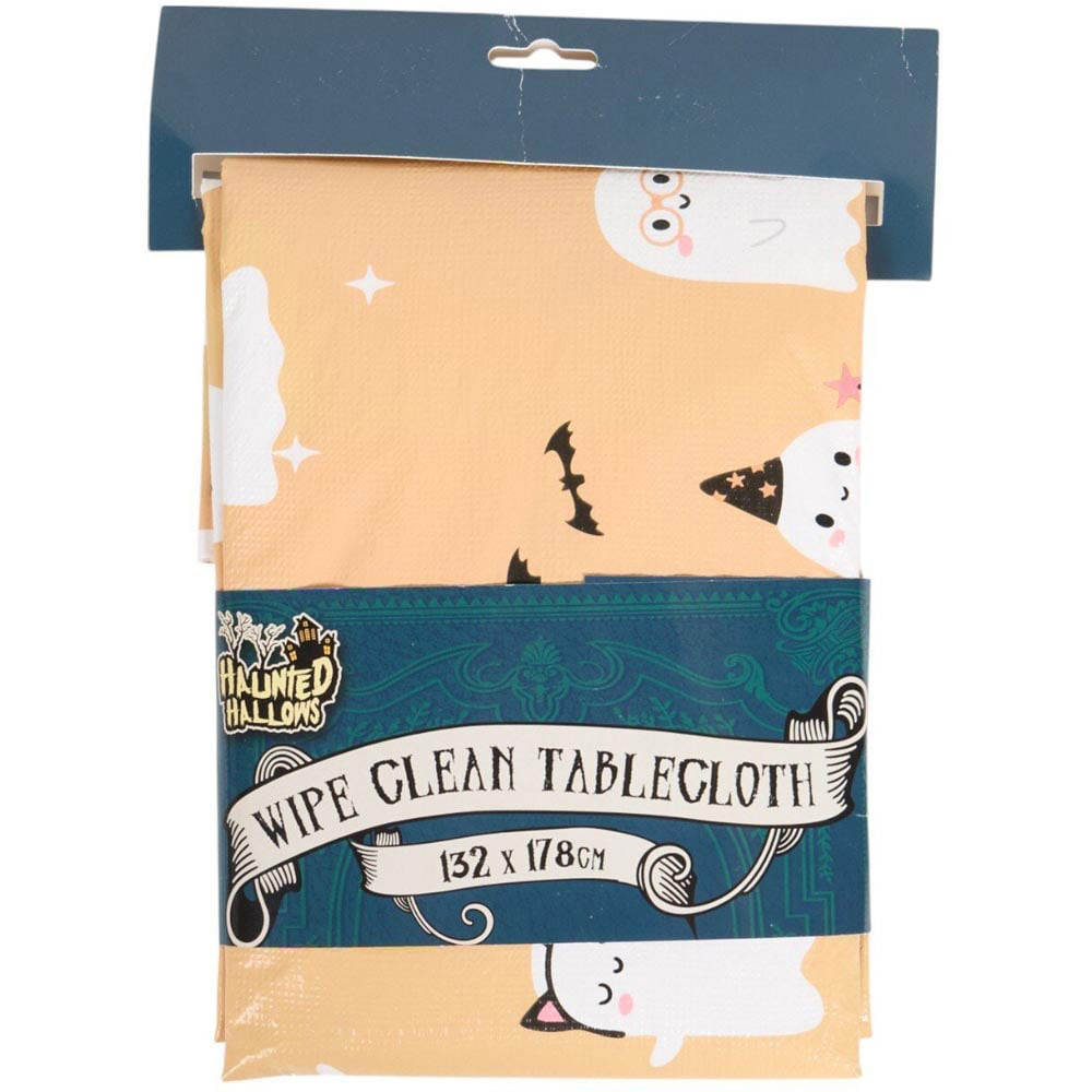 Halloween Ghost Wipe Clean Table Cloth Orange Image 1
