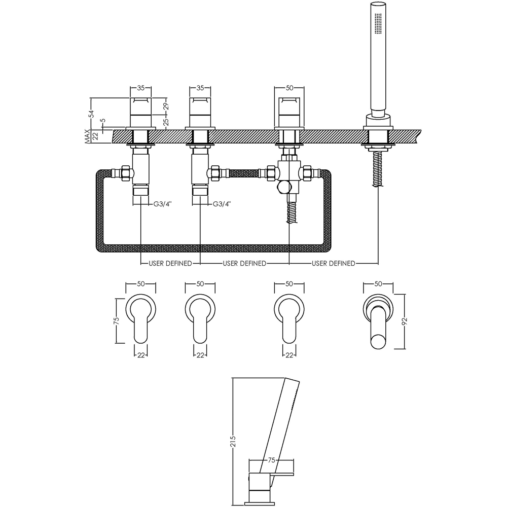 nuie Chrome Deck Mounted 4 Tap Hole Bath Shower Mixer Image 2