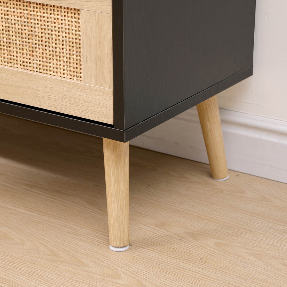 FurnitureHMD 3 Drawer Black and Natural Rattan Woven Front Wooden Chest of Drawers Image 6