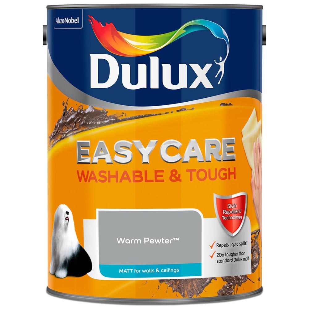 Dulux Easycare Washable & Tough Walls & Ceilings Warm Pewter Matt Emulsion Paint 5L Image 2