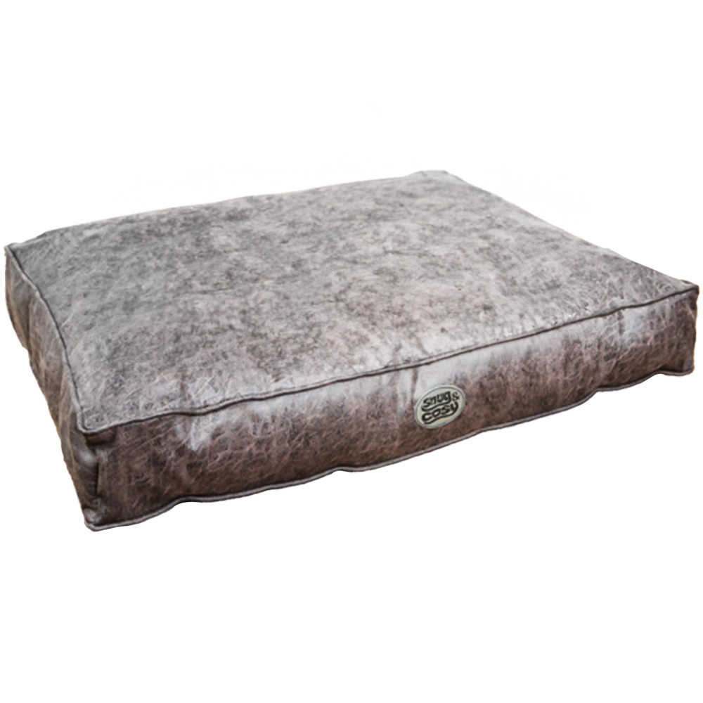 Snug & Cosy Rhodeo Large Faux Leather Dark Grey Pet Lounger Bed Image 1