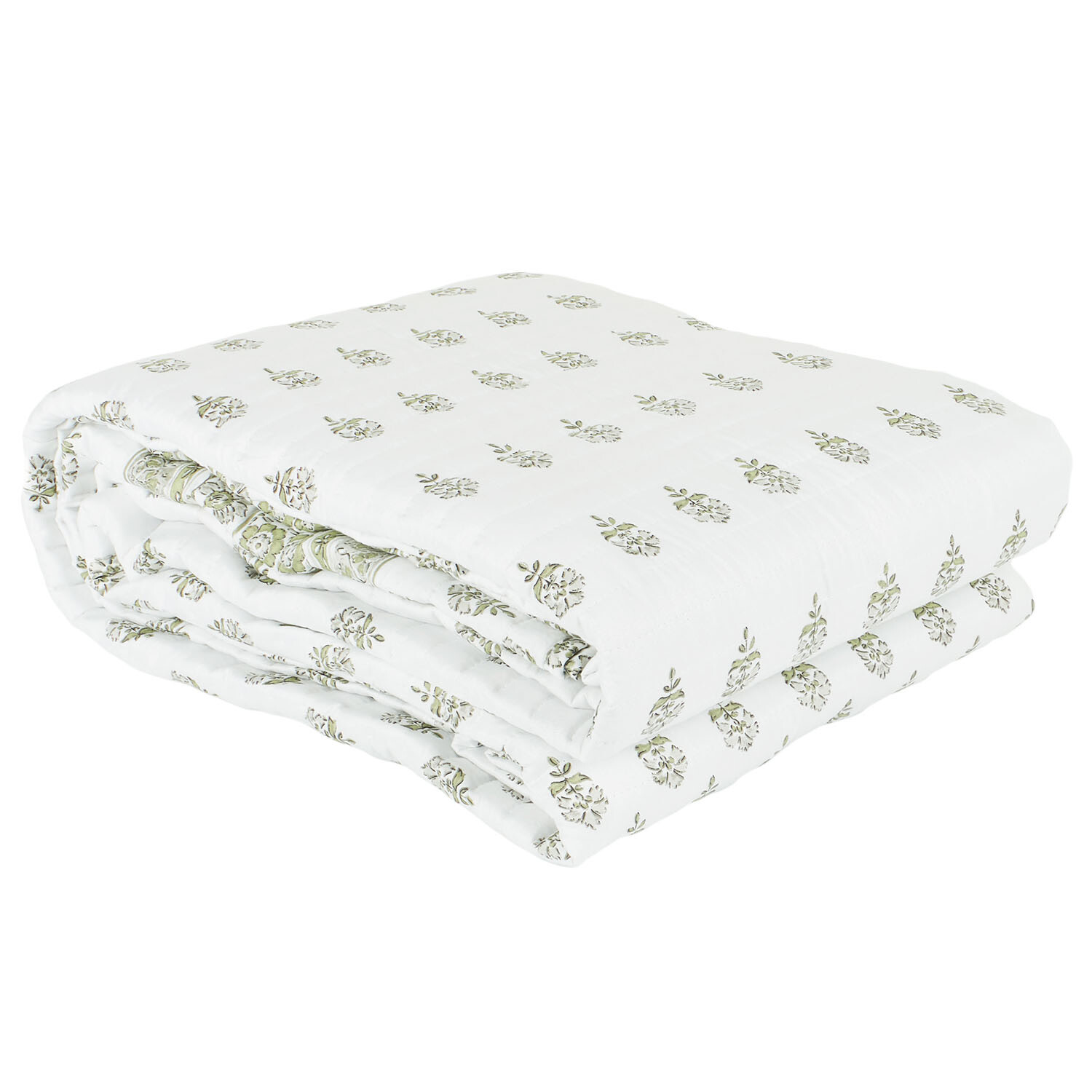 Samaira Printed Bedspread White and Sage Image 1