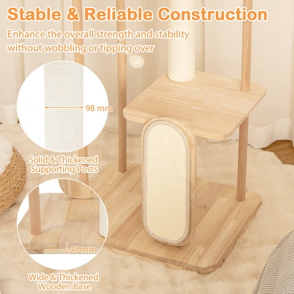 Costway 4 Tier Oak Wood Cat Tree with Beech Post 126cm Image 8