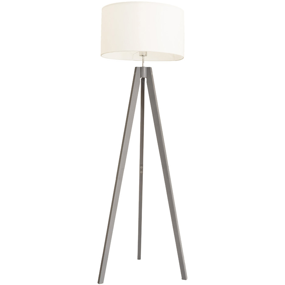 ValueLights Jackson White Fabric Shade Grey Wood Tripod LED Floor Lamp Image 1