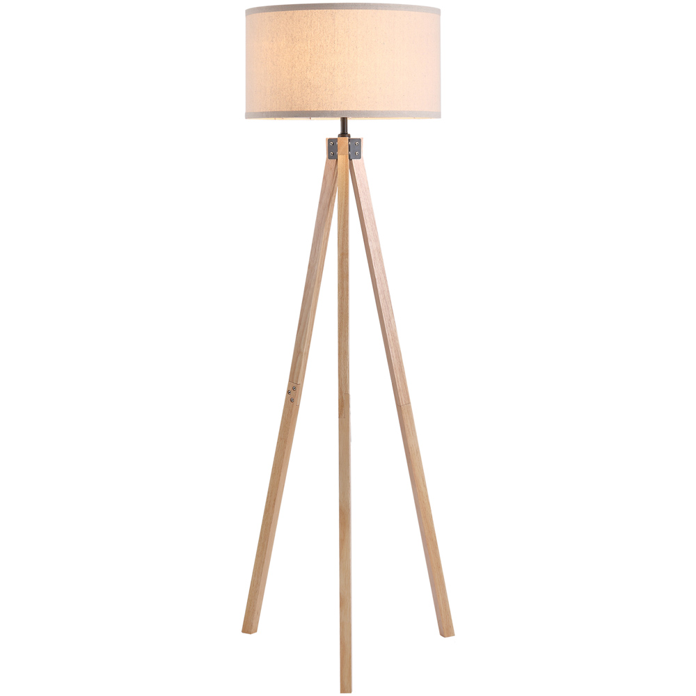 HOMCOM Beige Wood Tripod Floor Lamp Image 1