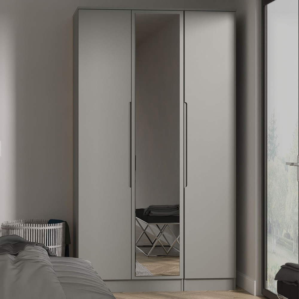 Crowndale Milan 3 Door Dusk Grey Tall Mirrored Wardrobe Ready Assembled Image 1