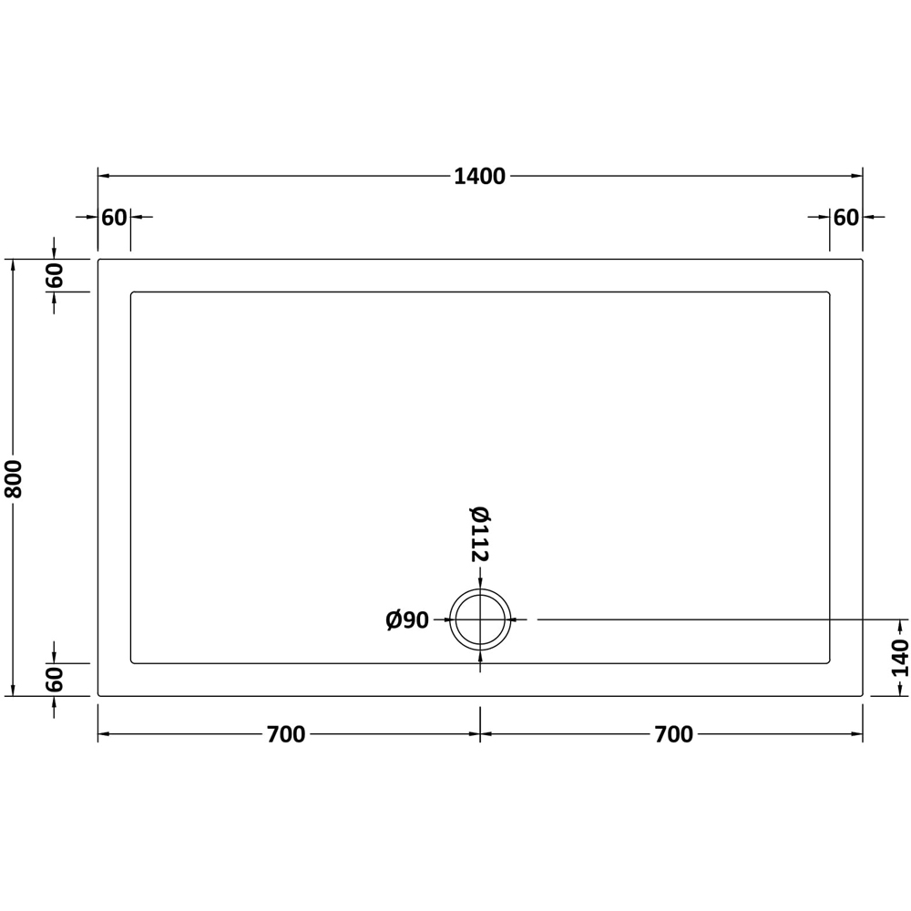 nuie White Slip Resistant Rectangular Shower Tray 1400 x 800mm Image 2
