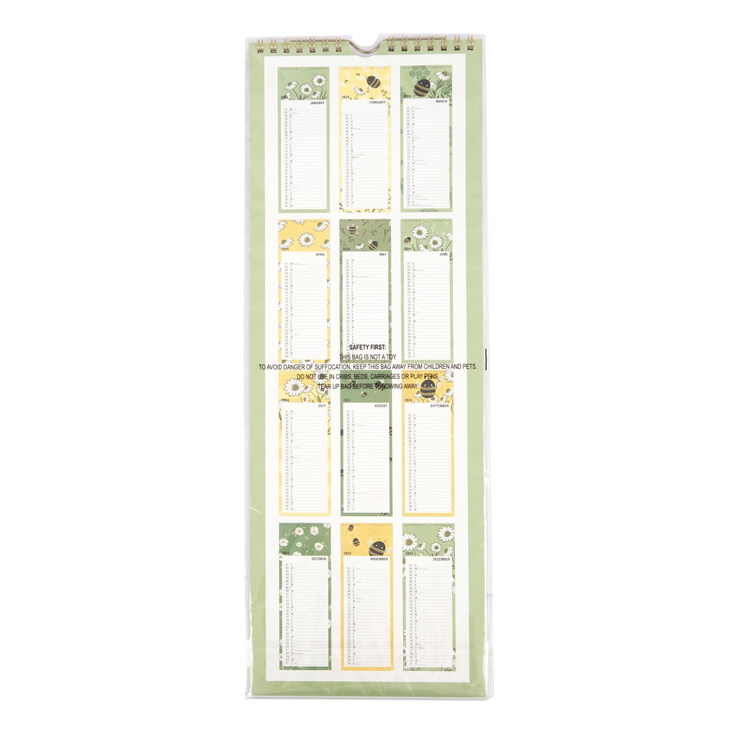 Long Busy Bee Spiral Calendar 2024 - Green Image 2