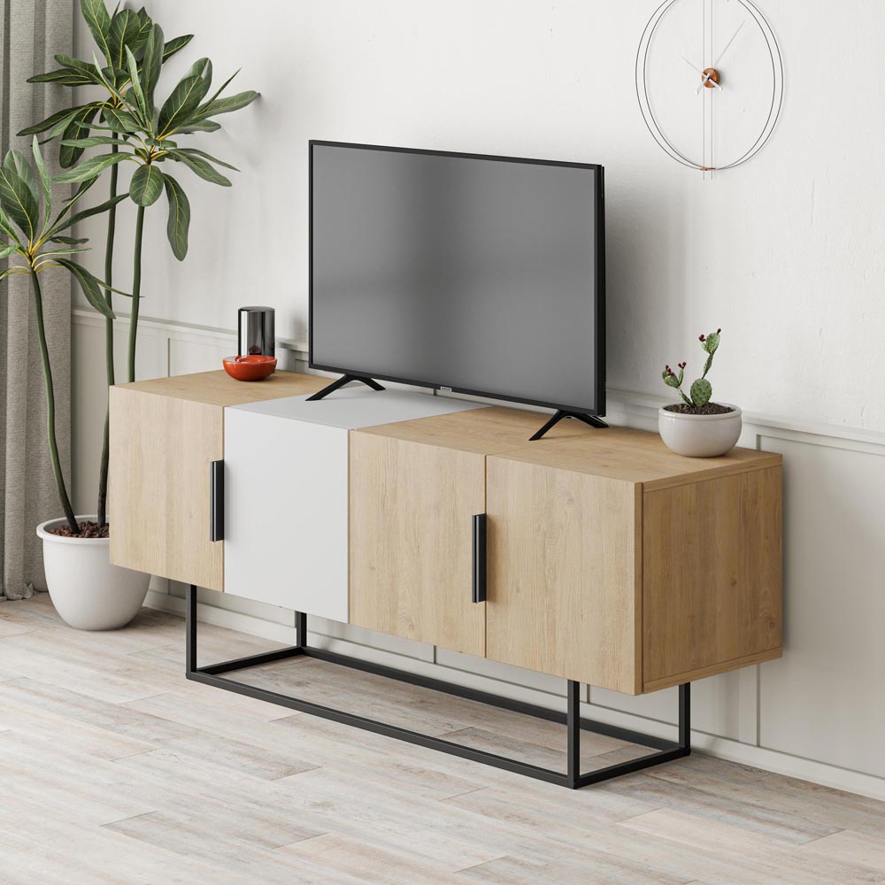 Decortie Tontini 4 Door Oak and White TV Unit Image 3