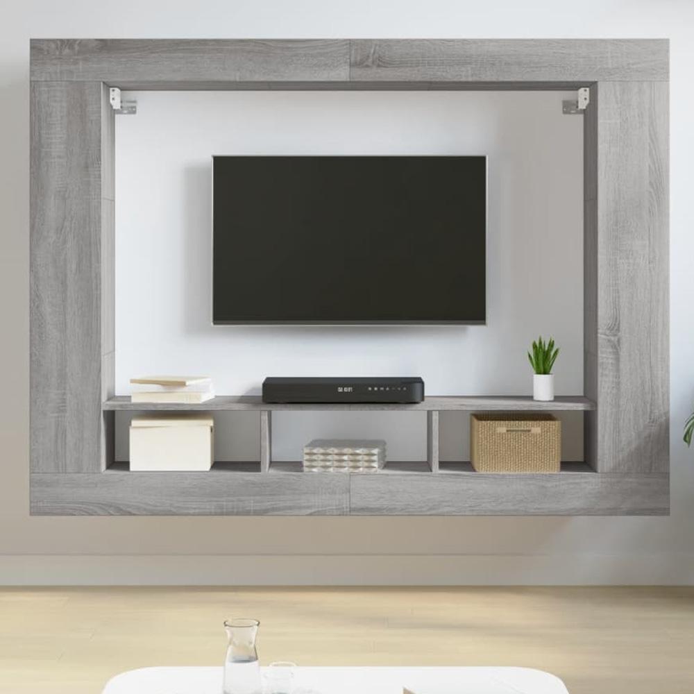 vidaXL 12 Shelf Grey Sonoma Wall Mounted TV Cabinet Image 1