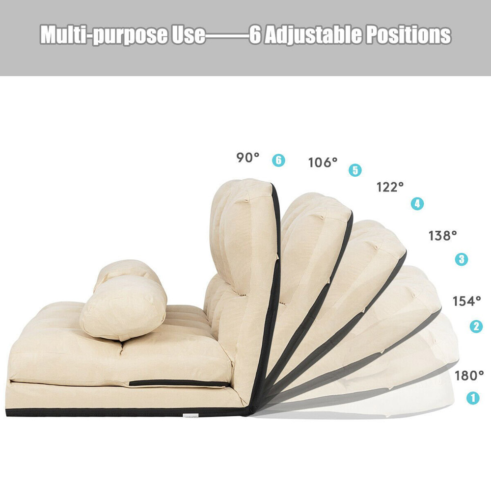 Costway Beige 2 in 1 Folding Floor Sofa Bed with 2 Pillows Image 7