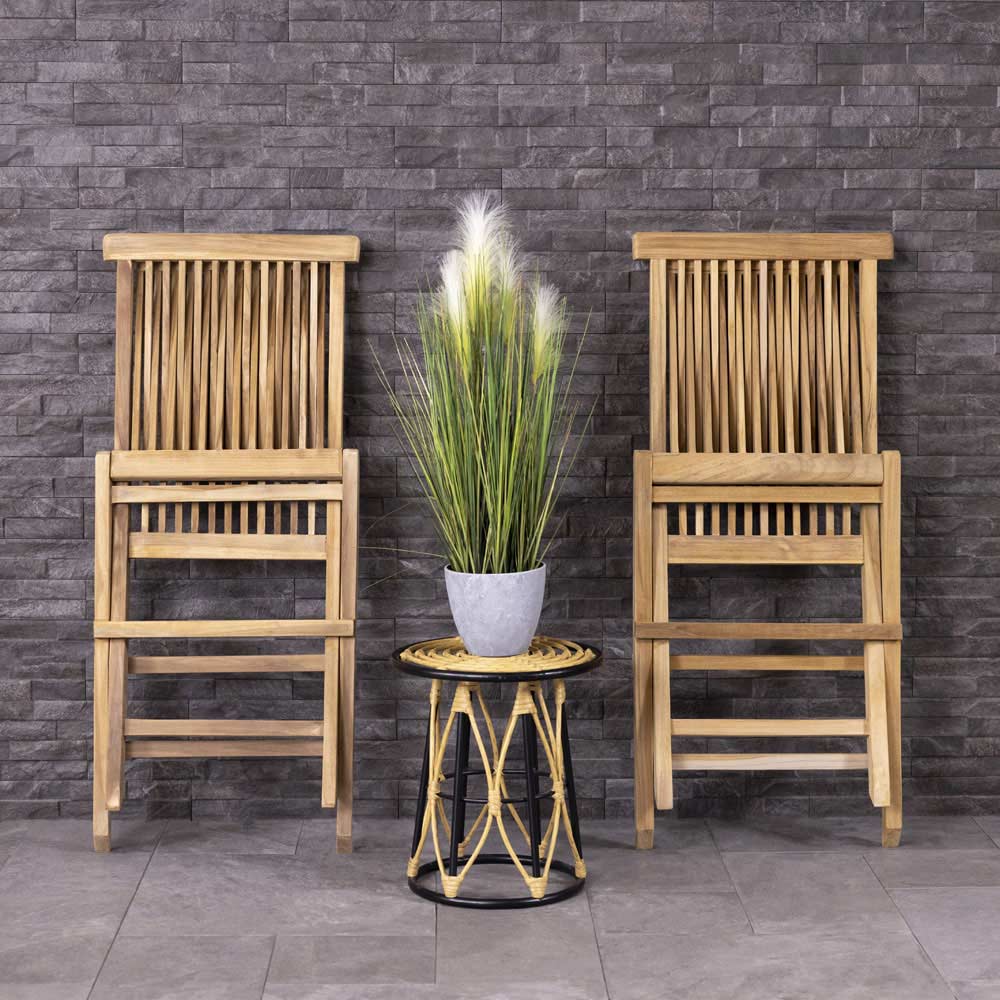 Charles Bentley Set of 2 Teak Wooden Foldable Patio Chair Image 7