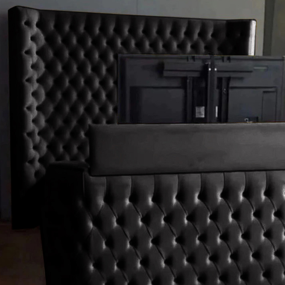 Eleganza Home Elisa Super King Size Black Plush Velvet TV Bed Frame with Curved Headboard Image 2