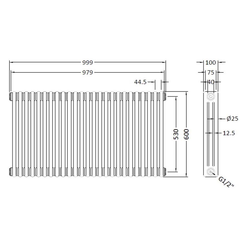 nuie Colosseum Gloss White Triple Column Traditional Radiator 600 x 999mm Image 2