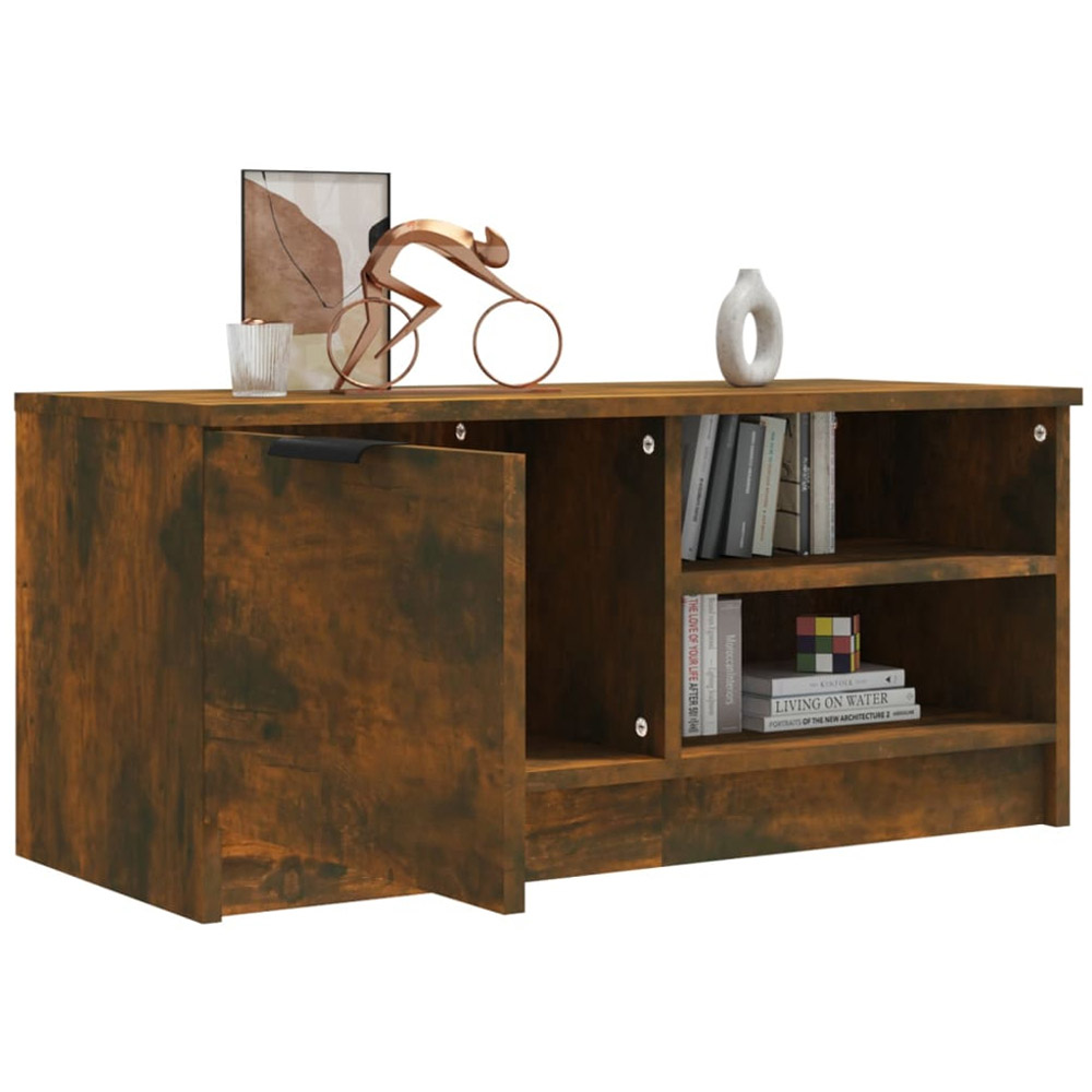 vidaXL Single Door 2 Open Shelf Smoked Oak TV Cabinet Image 4