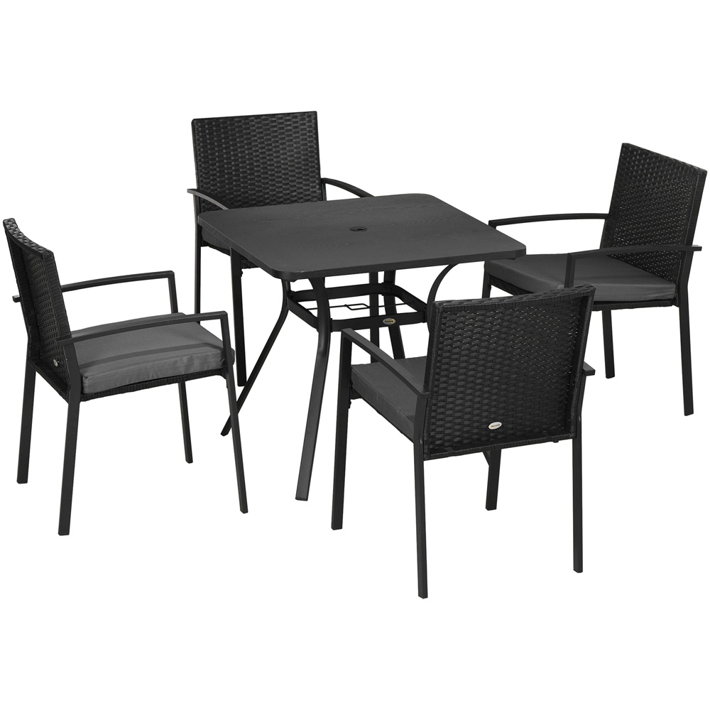 Outsunny 4 Seater Rattan Dining Set Black Image 2