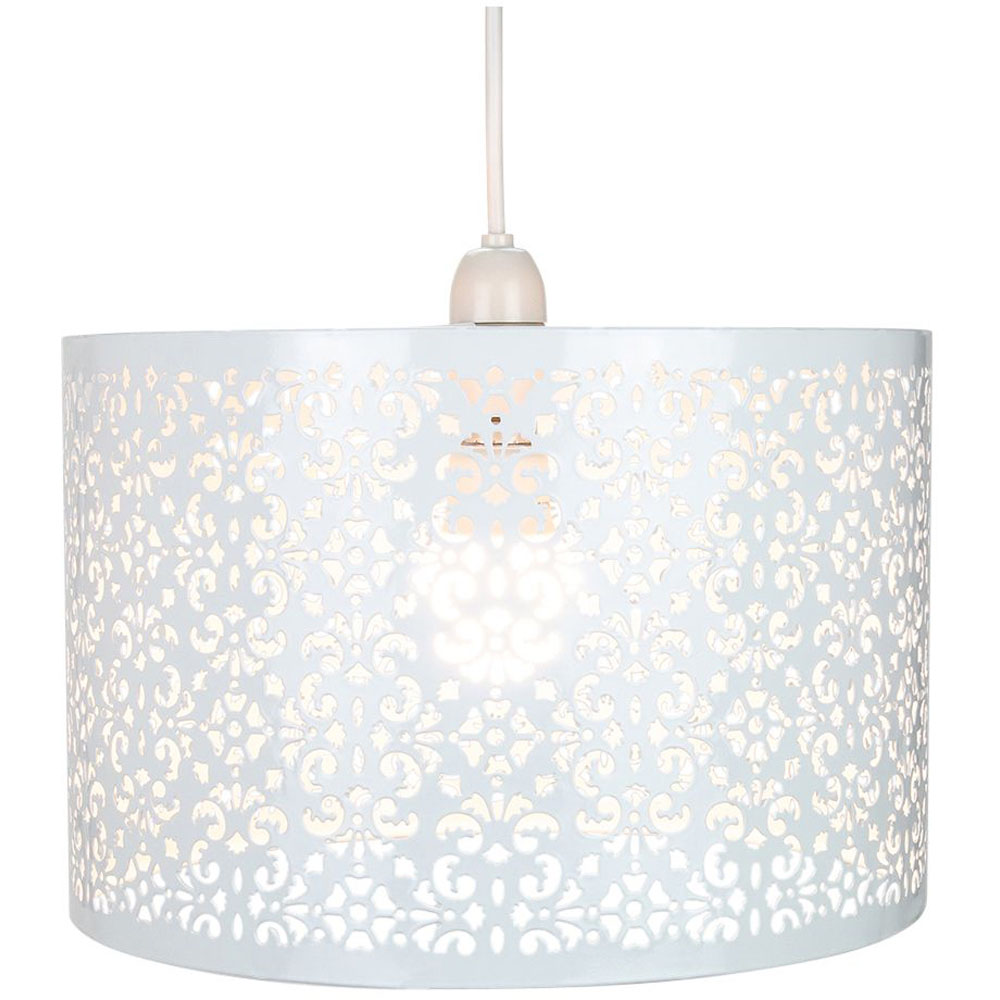 Happy Homewares Marrakech Designed White Metal Floral Decoration Pendant Shade Image 2