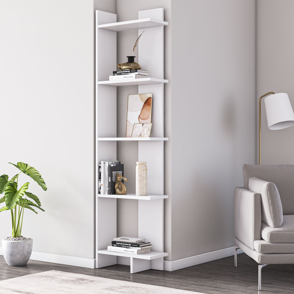 Decorotika Alis 5 Tier White Corner Bookcase Image 1