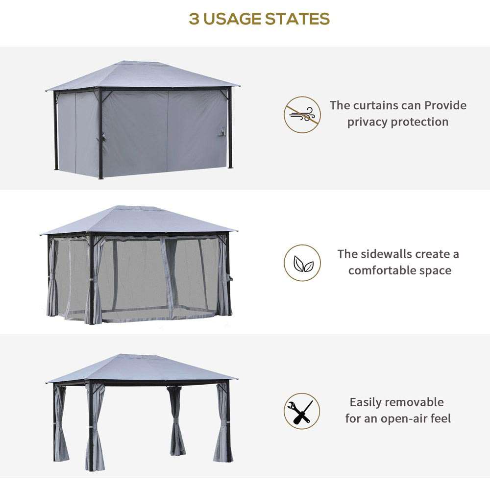 Outsunny 4 x 3m Grey Pavilion Patio Shelter with Curtains Image 5