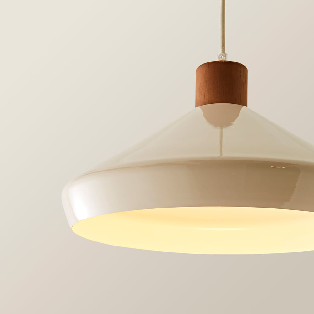 ValueLights Parker Cream and Walnut Pendant Light and Bulb Image 4