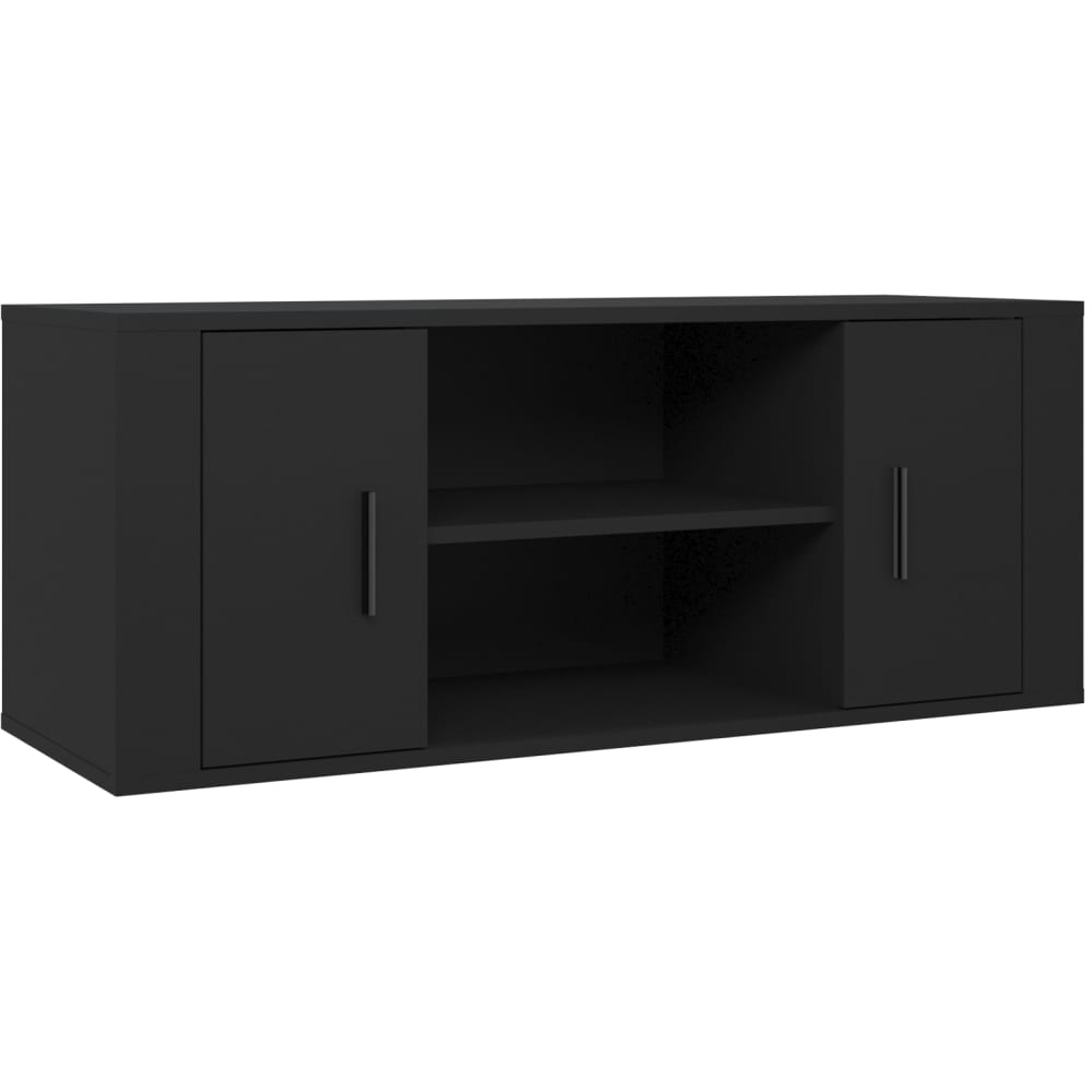 vidaXL 2 Door 2 Shelf Black Wooden TV Cabinet Image 2
