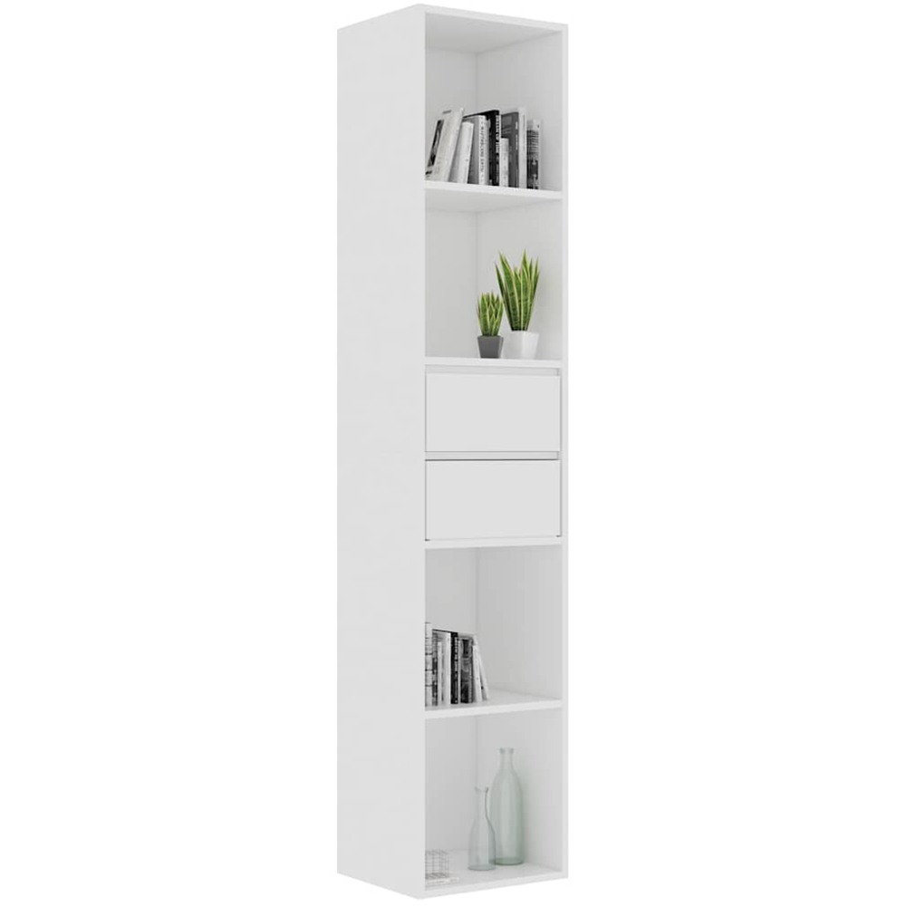 vidaXL 4 Shelf 2 Drawer White Tall Bookcase Image 4
