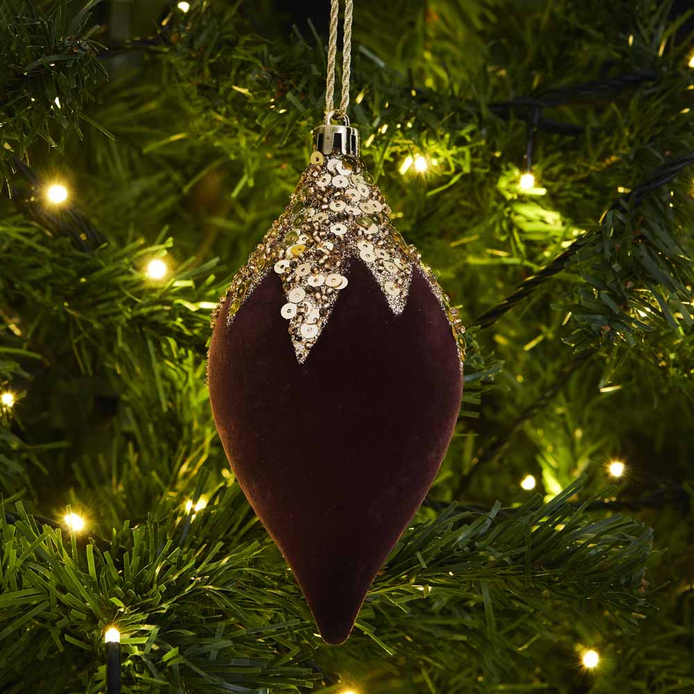 Wilko Luxe Velour Velour Bead Topped Droplet Christmas Ornaments 6 Pack Image 3