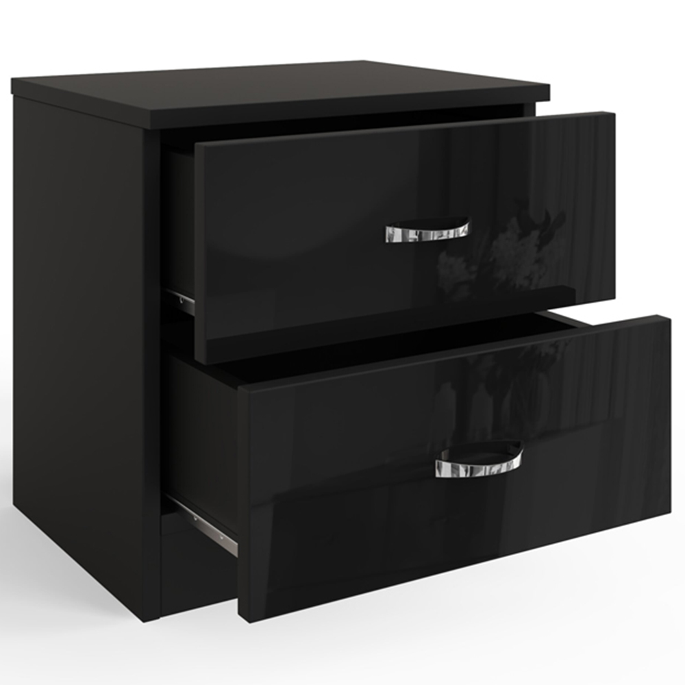 FWStyle Chilton 2 Drawer Black Gloss Bedside Table Image 3