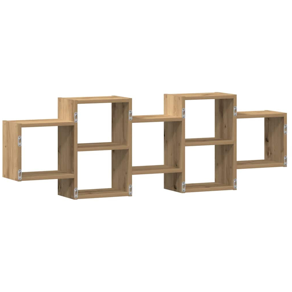 vidaXL 7 Shelf Artisanal Oak Wooden Wall Shelf Image 5