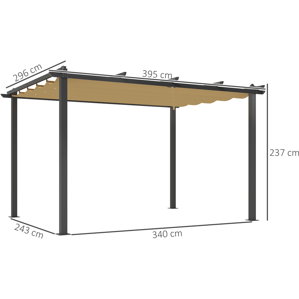 Outsunny 3 x 4m Khaki Aluminium Pergola Gazebo with Retractable Roof Image 7