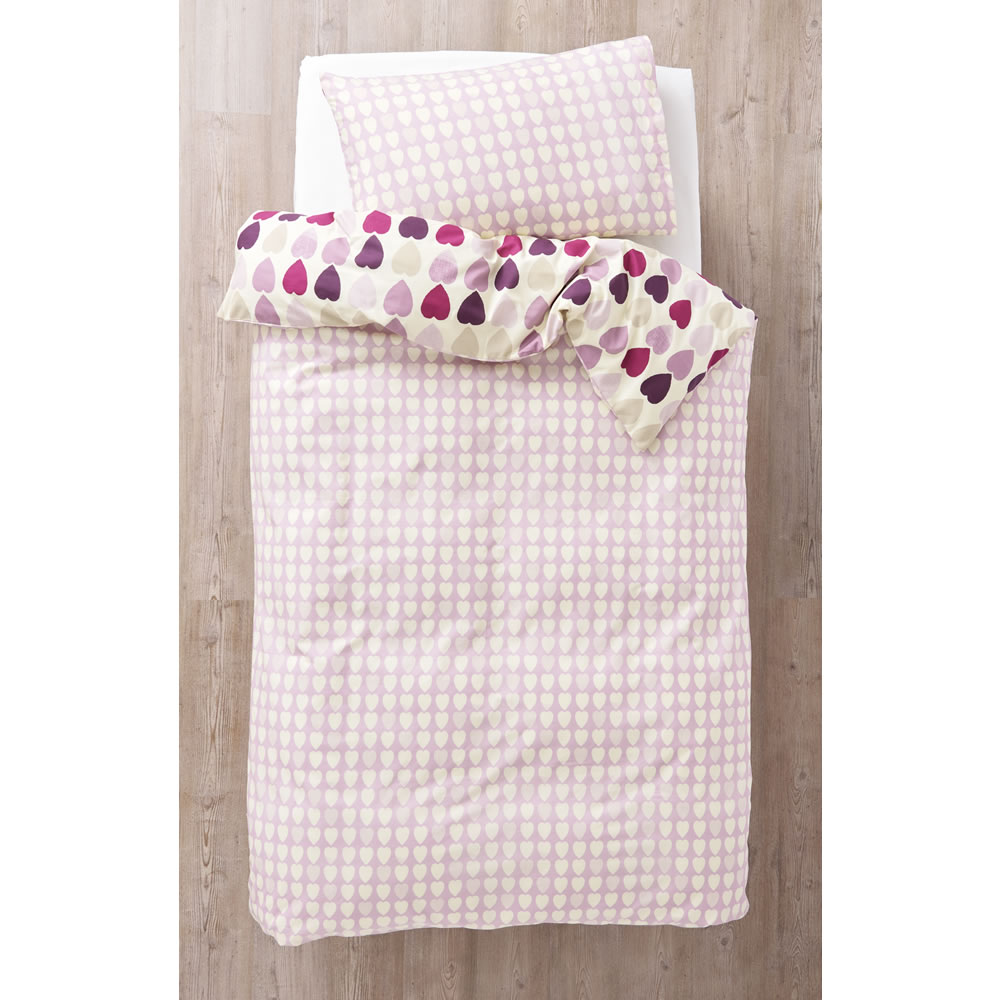 Wilko Easy Care Single Purple Hearts Duvet Set Image 3