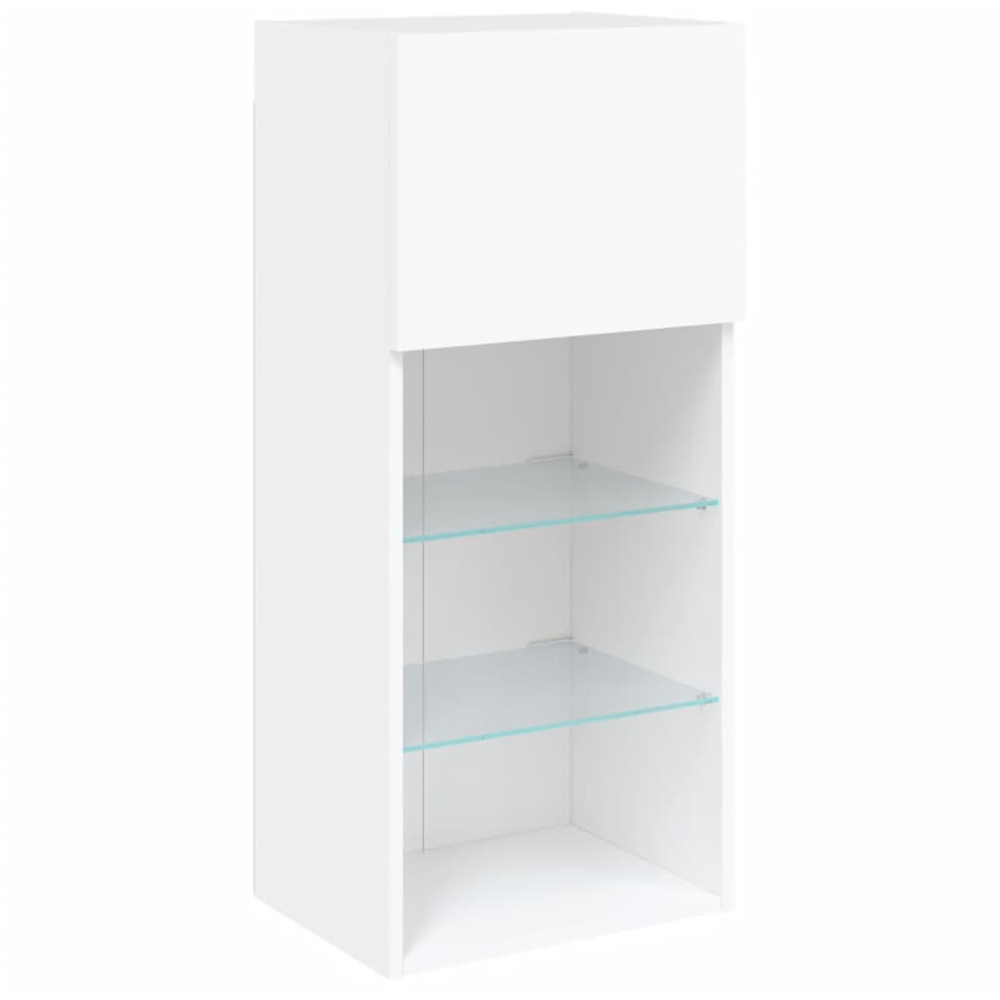 vidaXL Single Door 3 Shelf White Wooden TV Cabinet with LED Set of 2 Image 6