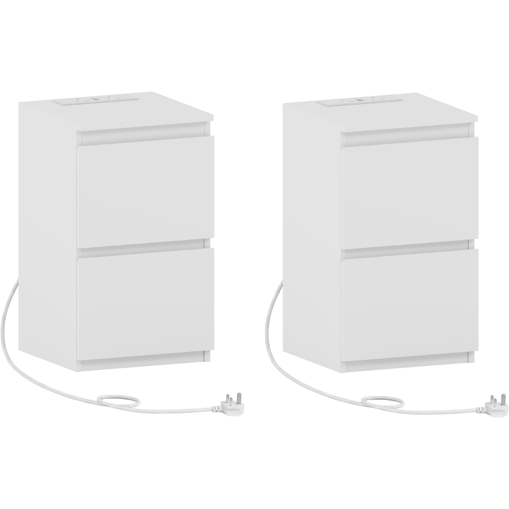 VIDA DESIGNS Denver 2 Drawer White Bedside Chest with Power Outlet Set of 2 Image 2