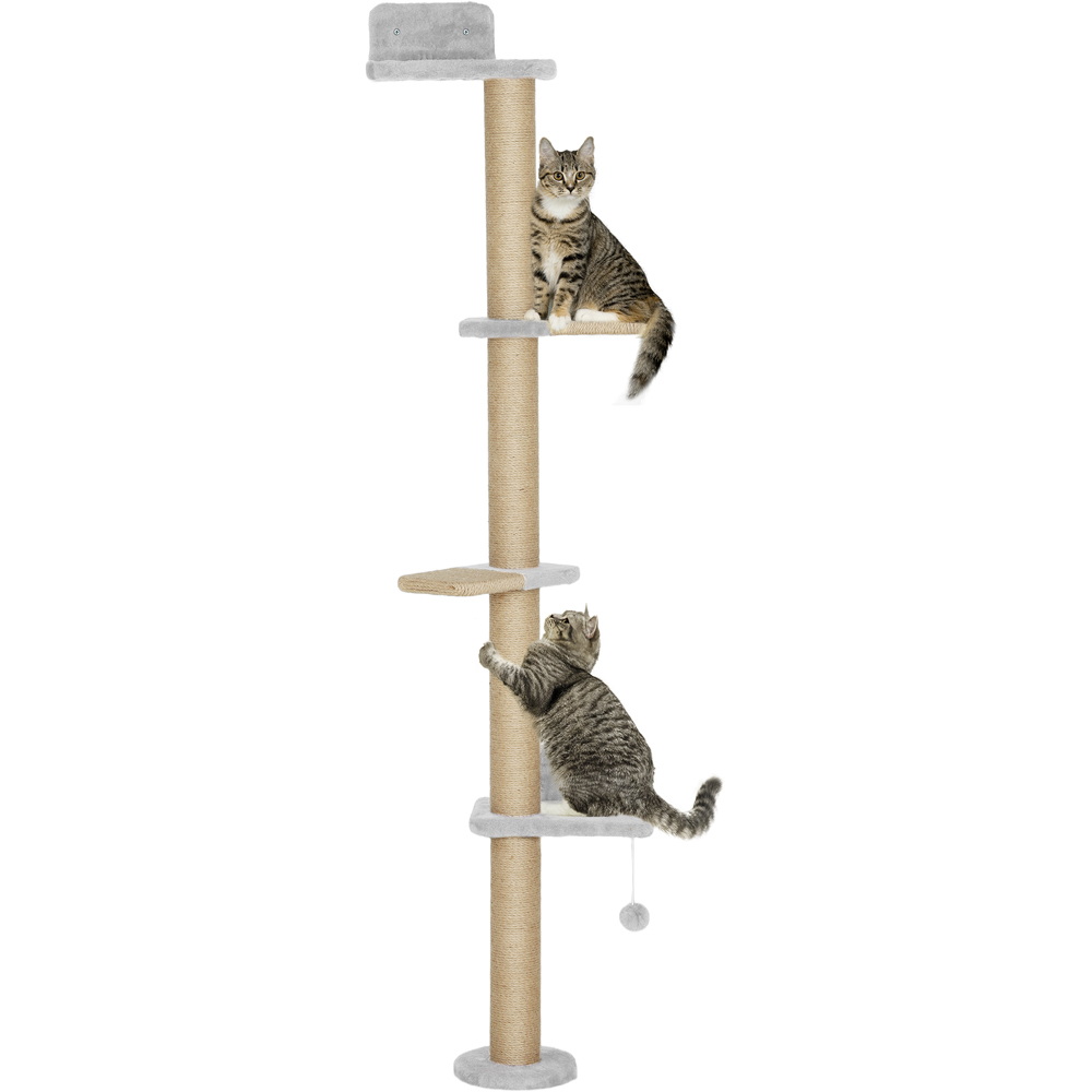PawHut 4 Platform Light Grey Indoor Wall Mounted Cat Shelves Image 1