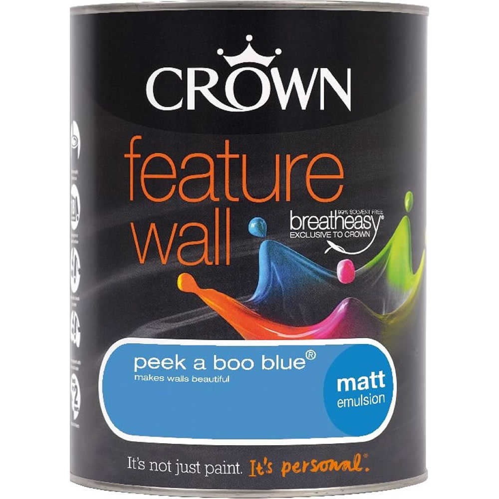 Crown Feature Wall Emulsion Paint                 Peekaboo Blue 1.25L Image 1