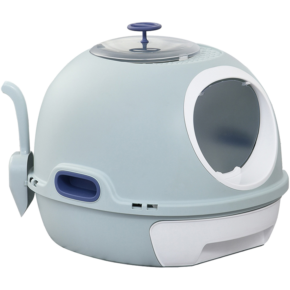 PawHut Blue Space-Capsule Style Cat Litter Box 47 x 55 x 44cm Image 1