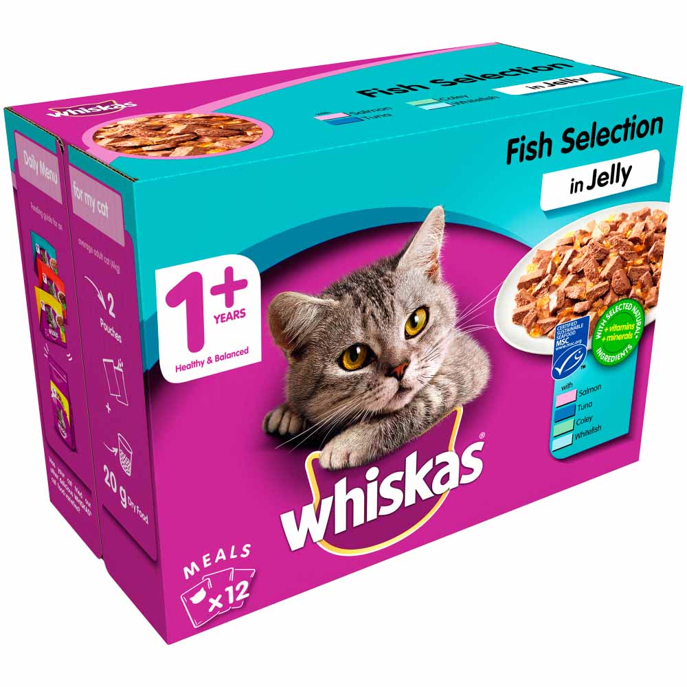 Whiskas Adult Wet Cat Food Pouches Fish in Jelly 12 x 100g Image 2