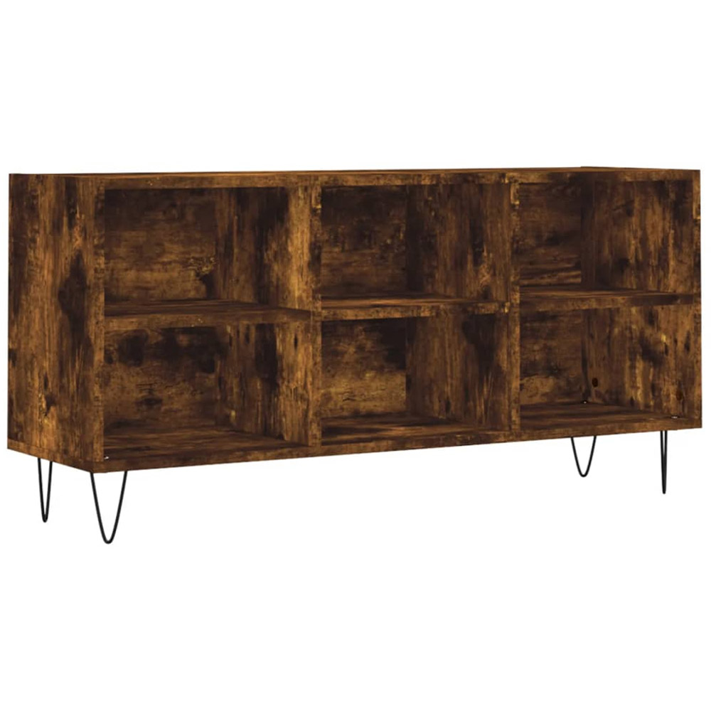vidaXL 6 Open Shelf Smoked Oak TV Cabinet with Black Metal Legs Image 2
