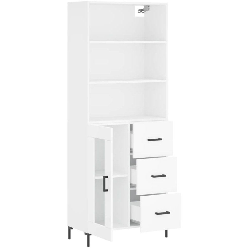 vidaXL Single Glass Door 3 Drawer 3 Shelf White Highboard Image 4
