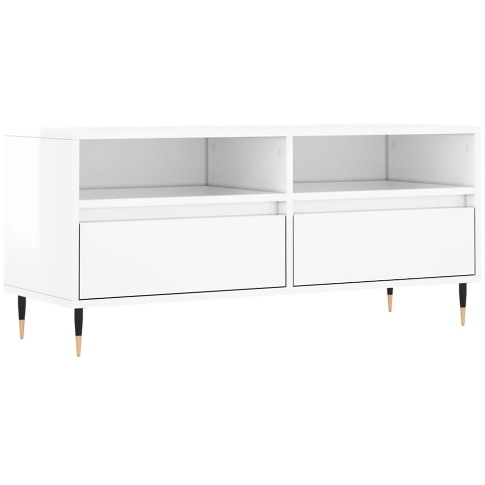 vidaXL 2 Drawer 2 Shelf High Gloss White TV Cabinet Image 2